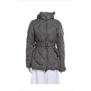 🧥 Burberry goose down quilted puffer belted coat with removable hood grey